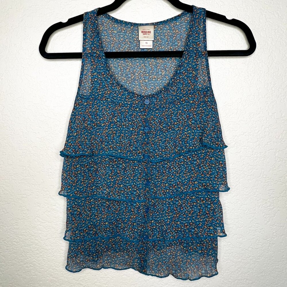 Mossimo Sheer Floral Ruffle Tank Blue Boho Layered Top XS